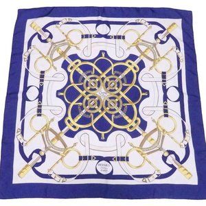 Auth HERMES Carre 90 Sellier Eperon d'Or Scarf Blue/White/Multicolor